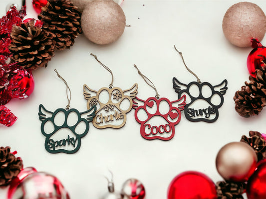 Personalized Dog Cat Loss Angel Wings Pet Paw Christmas Ornament Your Custom Name Pet Memorial Tribute Handmade Gift Small Business Keepsake