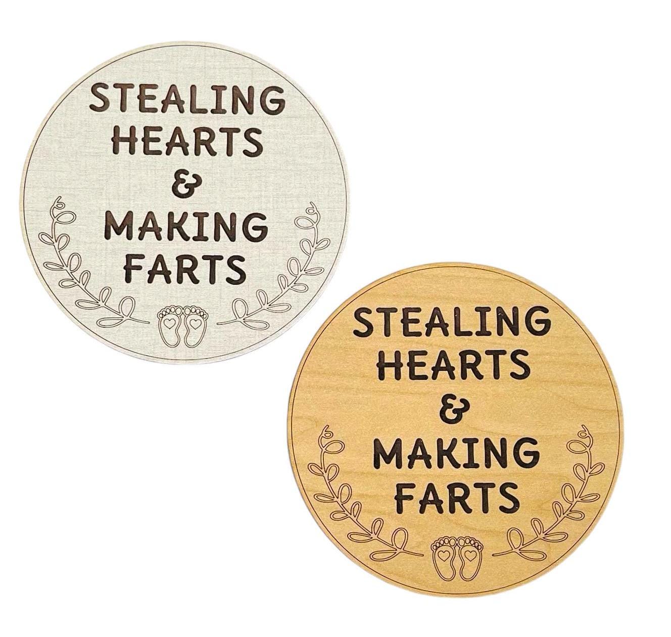 New Baby Photo Prop Sign Stealing Hearts Making Farts Nursery Hospital Funny Newborn Photography Round Engraved Humorous Shower Gift Memento