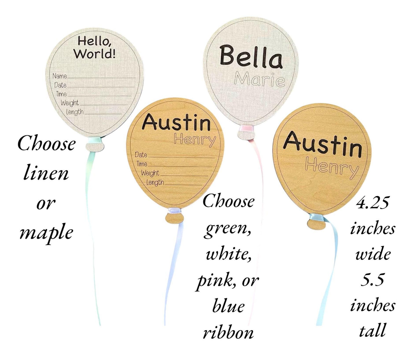 Baby Birth Announcement Balloon Themed Choose Ribbon String Color Hospital Photo Prop Cute Baby Shower Gift Personalized Wood Hello World