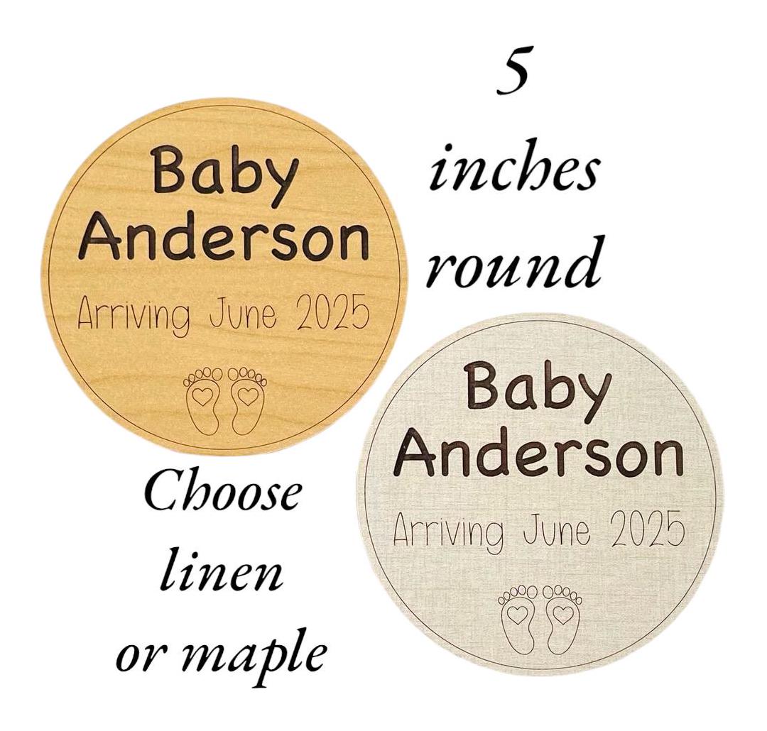 New Baby Pregnancy Announcement Sign Engraved Name Arrival Date Pregnant Expecting Cute Photo Prop Future Parents Fun Surprise Photography