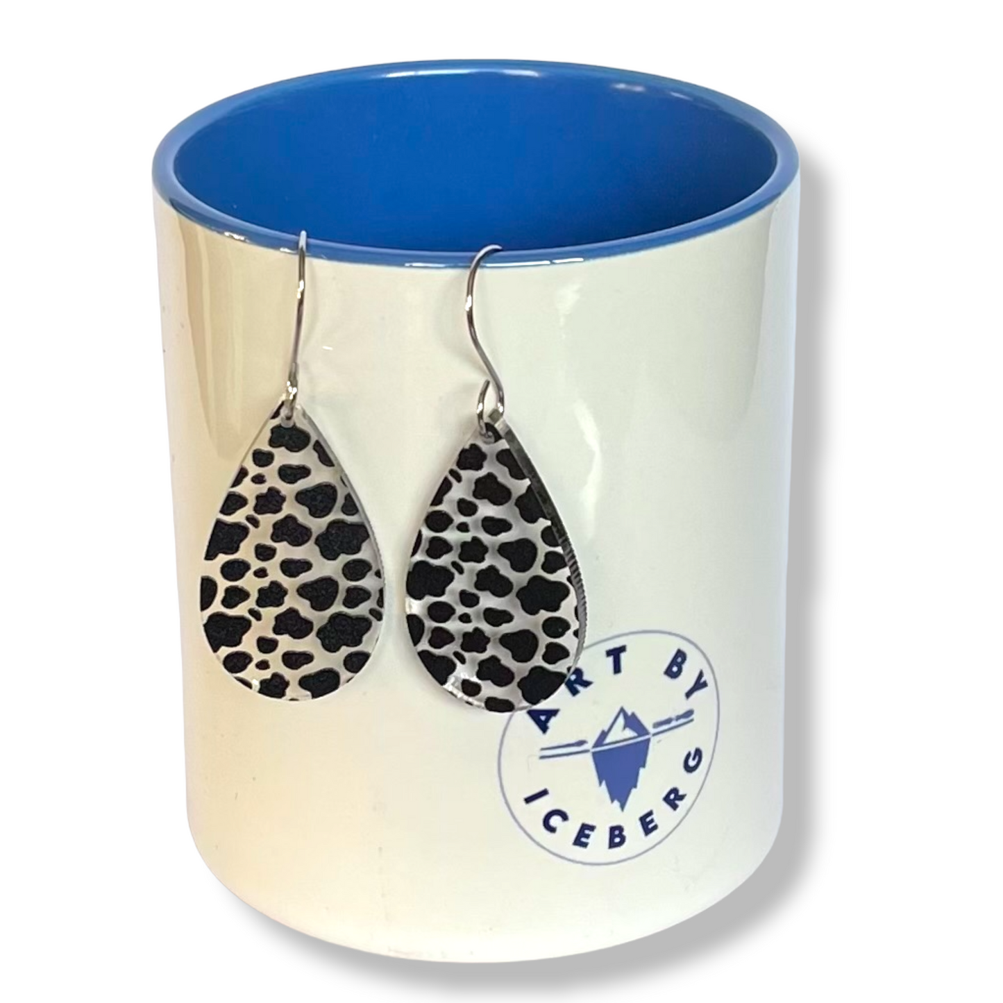 Moo Cow Print Earrings Acrylic Fun Farm Cows Two Pairs for One Price Conversation Piece Ear Wear