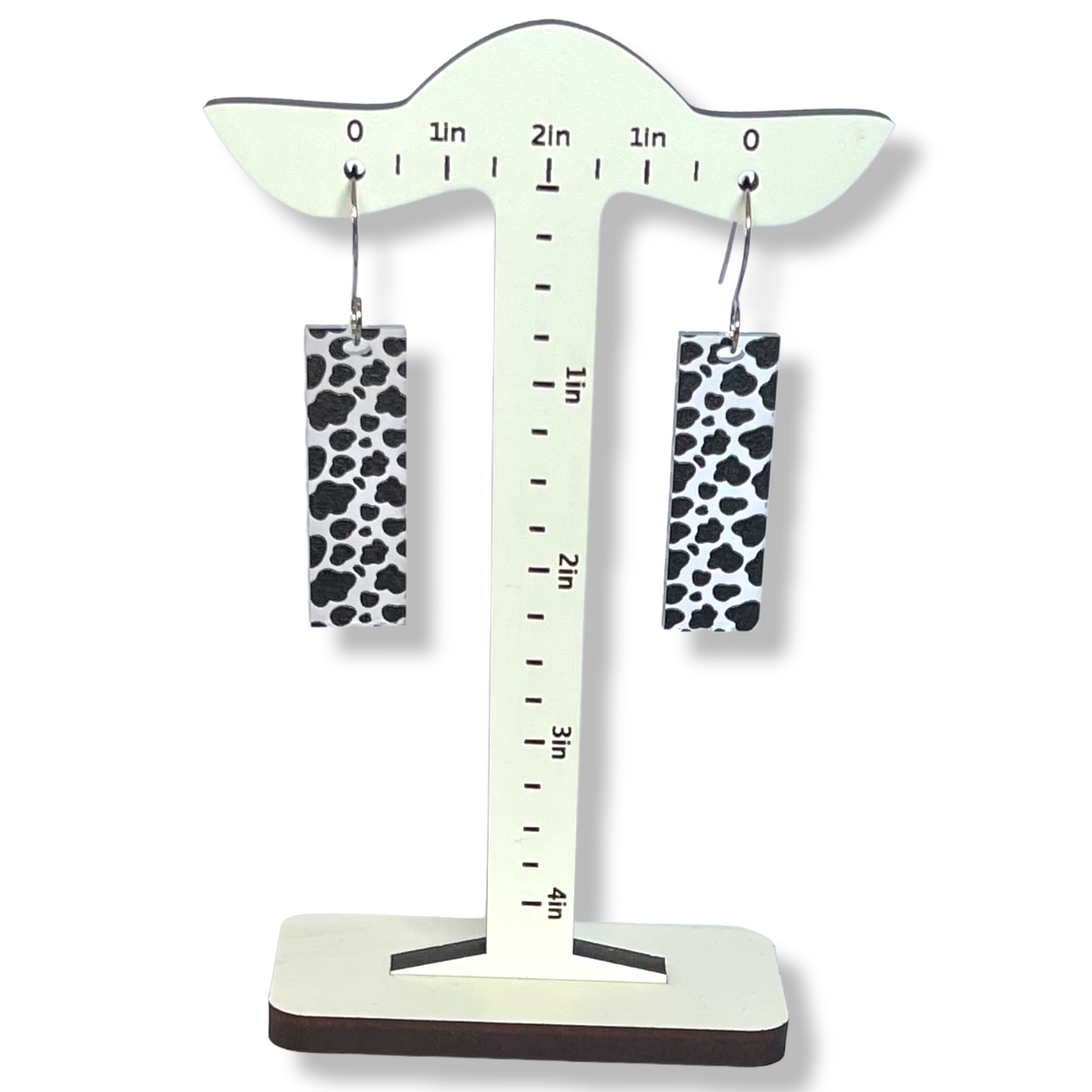 Moo Cow Print Earrings Acrylic Fun Farm Cows Two Pairs for One Price Conversation Piece Ear Wear