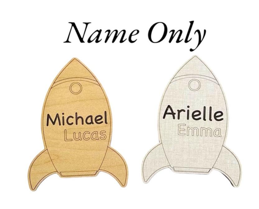 Baby birth stats sign engraved with name and a stat area. Shaped like a rocket for your young astronaut. Fun baby shower gift and hospital or nursery photo prop.