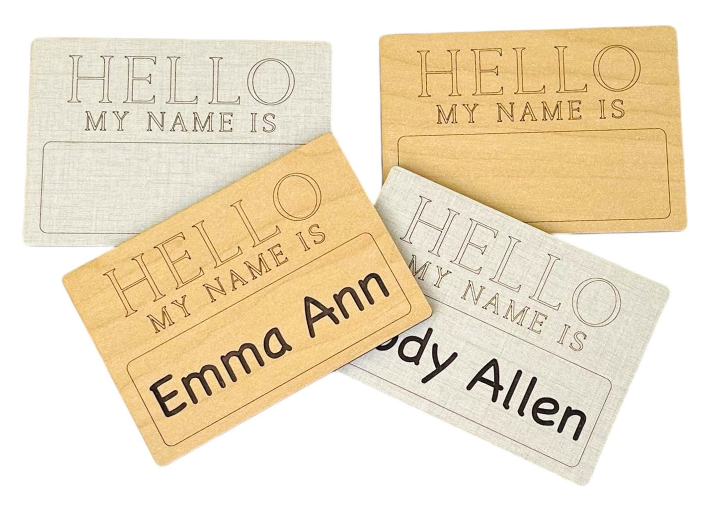 Hello my name is name tag for a new baby. Cute newborn birth announcement sign. Shower gift or photo prop for hospital or nursery. Engraved name or you fill in the name options. From Art by Iceberg, a  female-owned small business in Colorado.