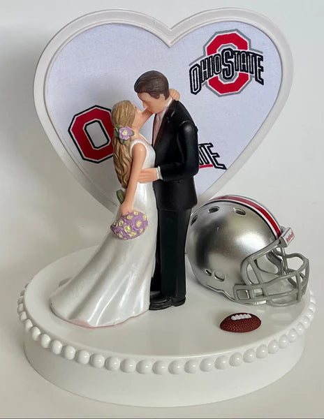 Special Listing for Carol - Cake Topper (Blonde bride and groom, OSU theme)