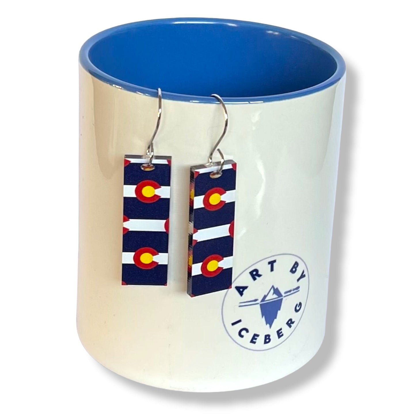 Colorado Earrings State Flag CO Acrylic Conversation Piece Logo Two Pairs for One Price Teardrop and Bar Shaped Earrings CO Red White Blue