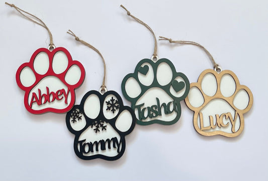 Custom Pet Paw Ornament Your Dog Cat Name Personalized Handmade Layered Keepsake Customized Pet Adoption Veterinarian Dog Walker Pet Sitter