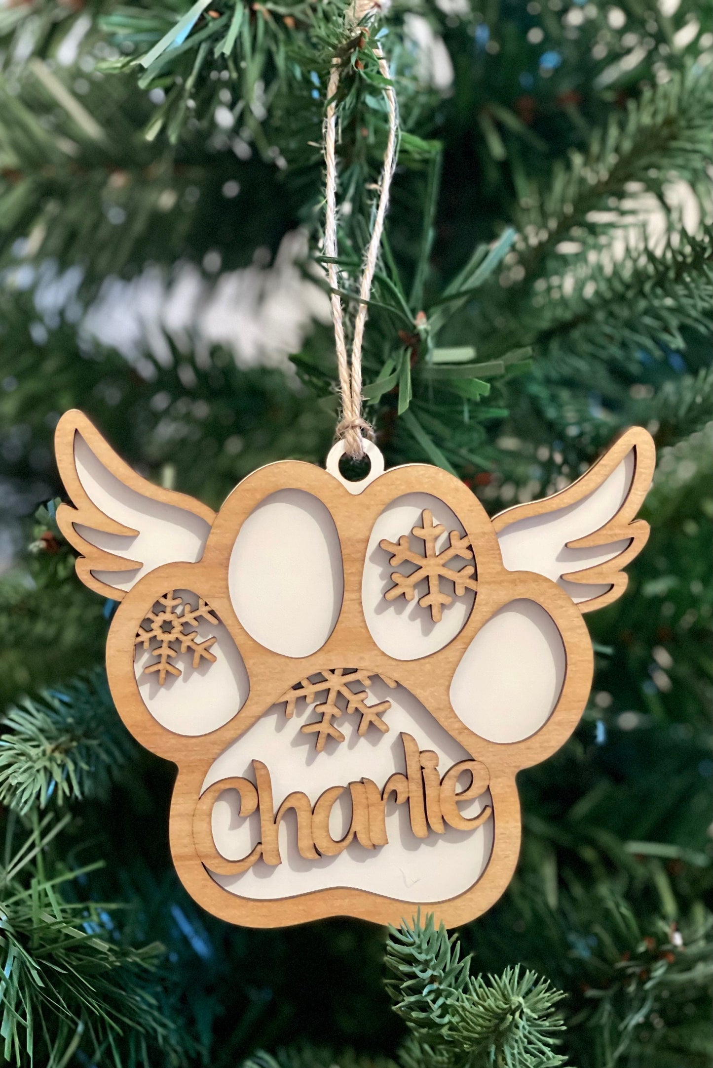 Personalized Dog Cat Loss Angel Wings Pet Paw Christmas Ornament Your Custom Name Pet Memorial Tribute Handmade Gift Small Business Keepsake