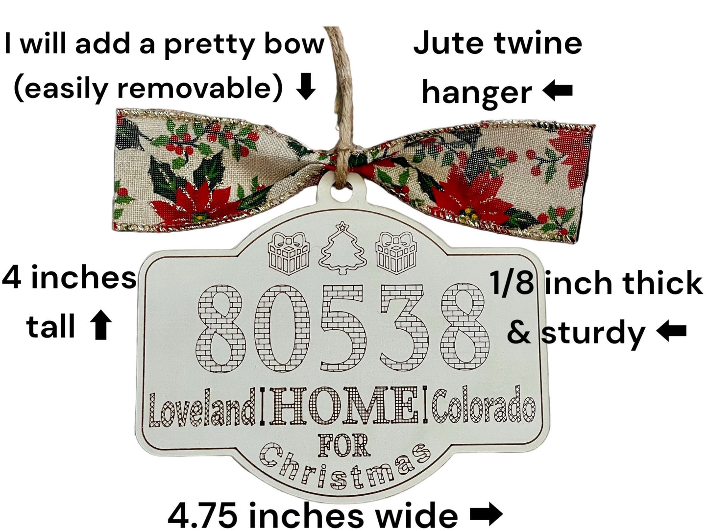 Custom City State ZIP Code White Home For Christmas Ornament Personalized Hometown or City Choice Customized Gift Idea for Parents Children