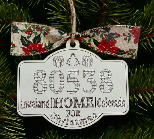 Custom City State ZIP Code White Home For Christmas Ornament Personalized Hometown or City Choice Customized Gift Idea for Parents Children