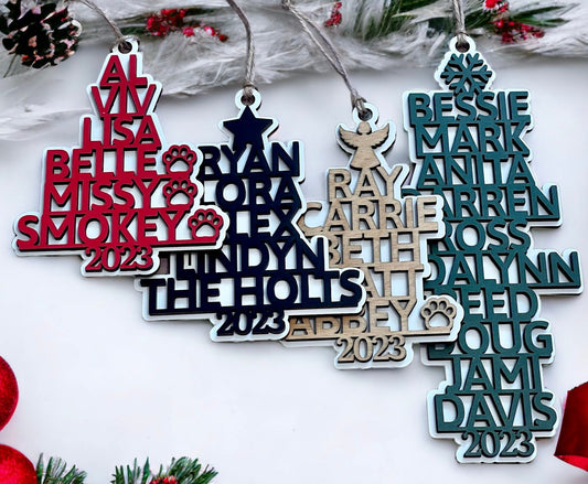 Personalized Family Tree Name Christmas Ornament Your Custom Names, Pets, Words 3D Look Handmade Keepsake Customized Family or Business Gift