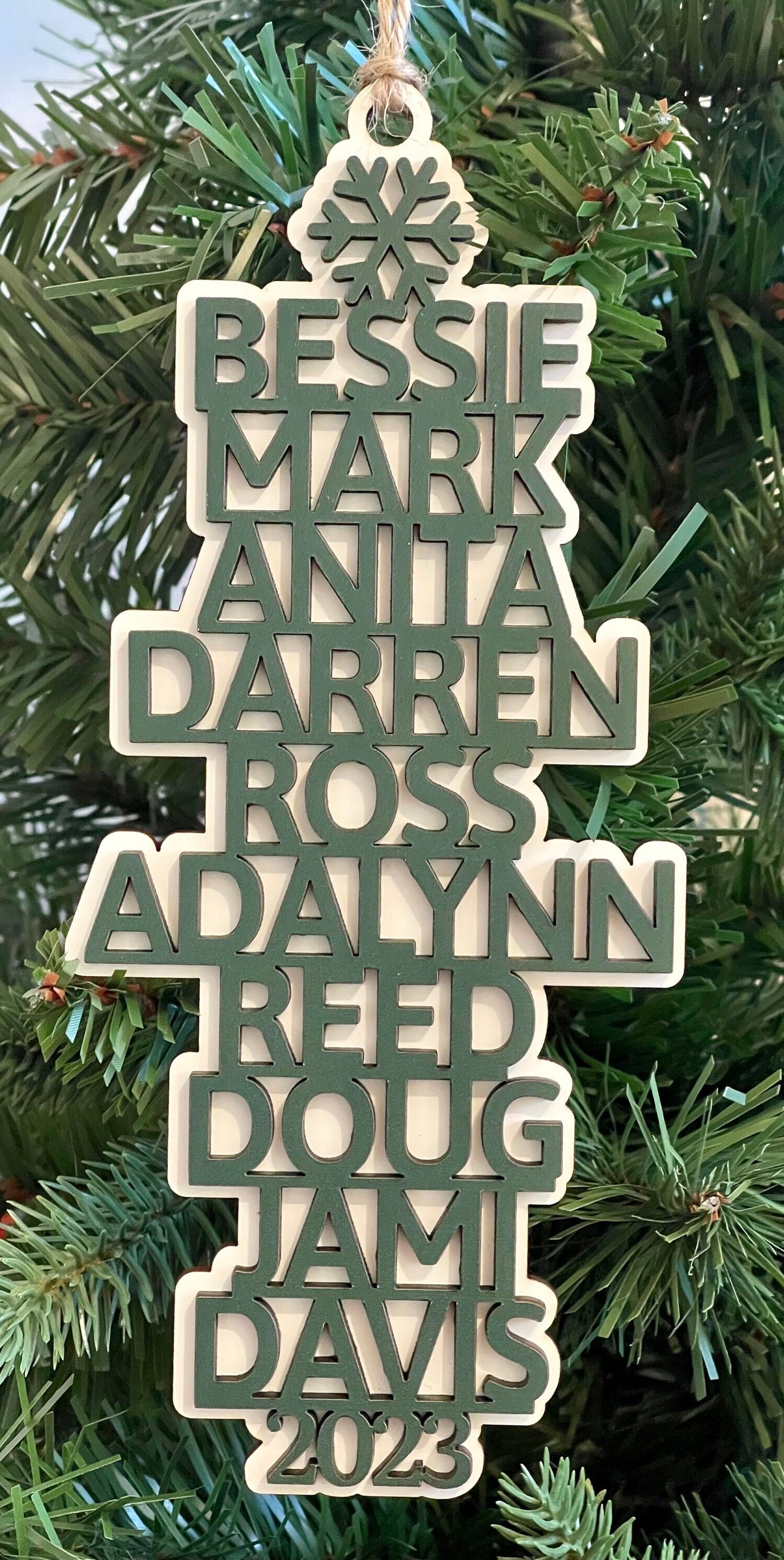 Personalized Family Tree Name Christmas Ornament Your Custom Names, Pets, Words 3D Look Handmade Keepsake Customized Family or Business Gift