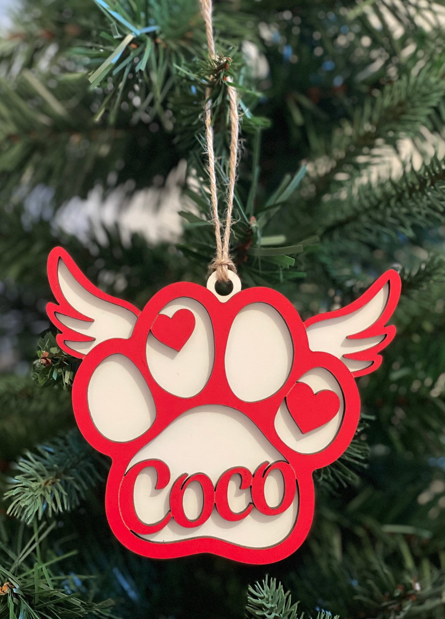 Personalized Dog Cat Loss Angel Wings Pet Paw Christmas Ornament Your Custom Name Pet Memorial Tribute Handmade Gift Small Business Keepsake