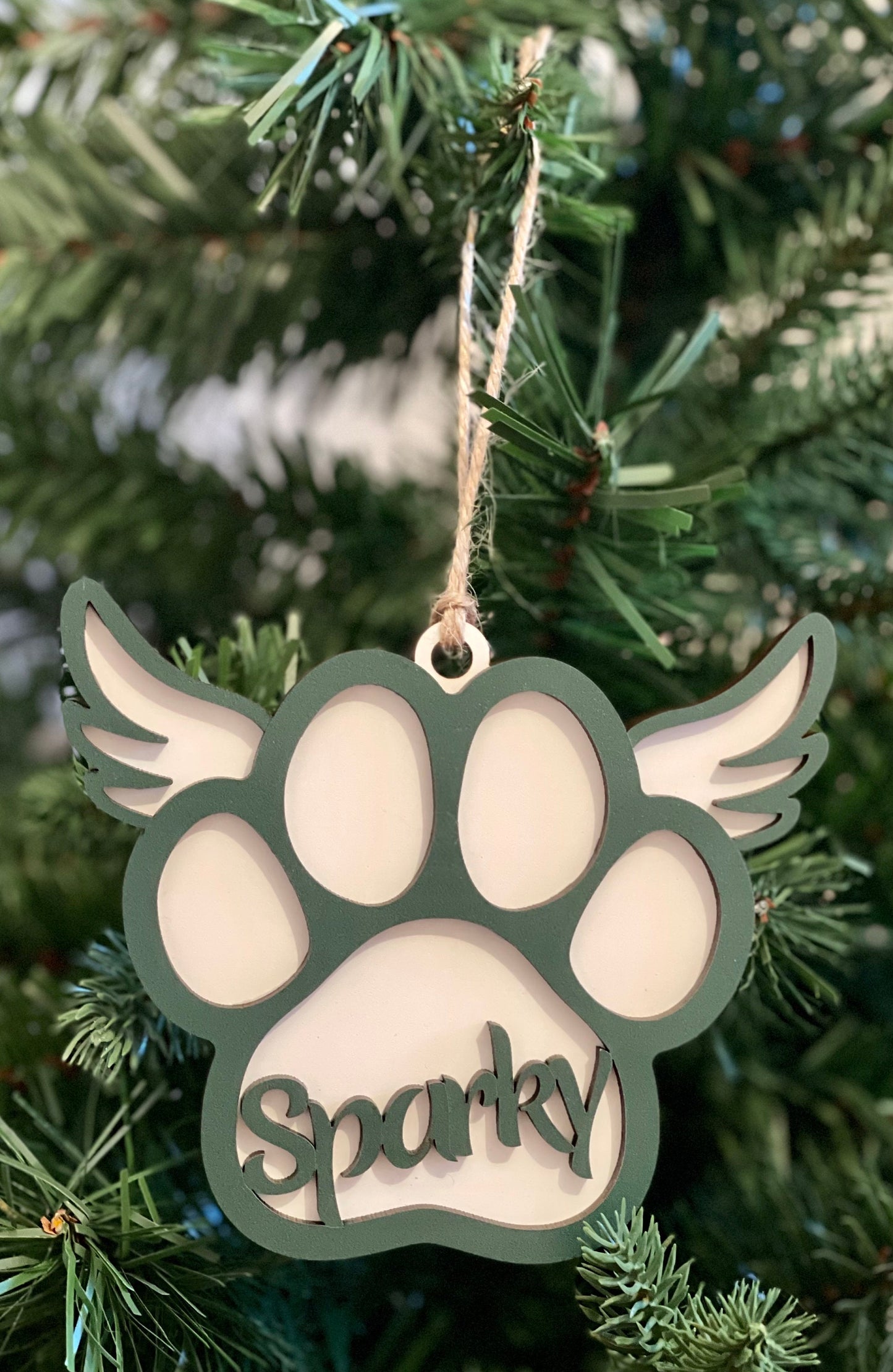 Personalized Dog Cat Loss Angel Wings Pet Paw Christmas Ornament Your Custom Name Pet Memorial Tribute Handmade Gift Small Business Keepsake