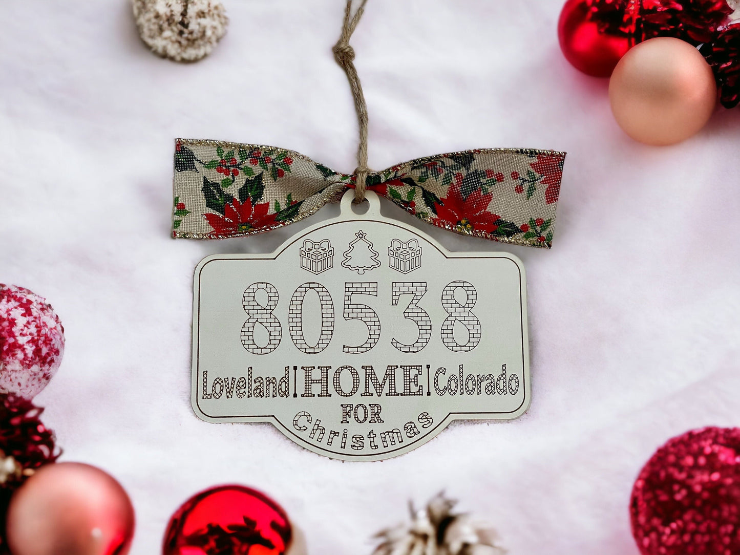 Custom City State ZIP Code White Home For Christmas Ornament Personalized Hometown or City Choice Customized Gift Idea for Parents Children