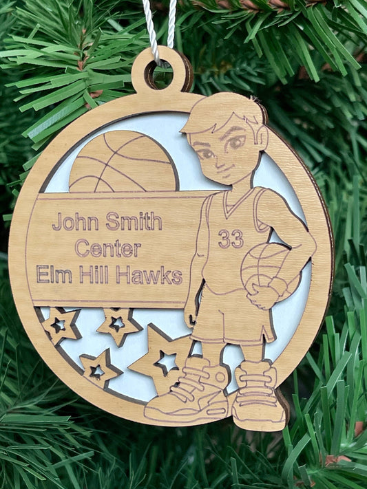 Personalized Basketball Ornament Male Custom Youth Sports Keepsake Name, Number, Position, School, Stats, Etc. 3D Big Shoes Hoops Gift Item