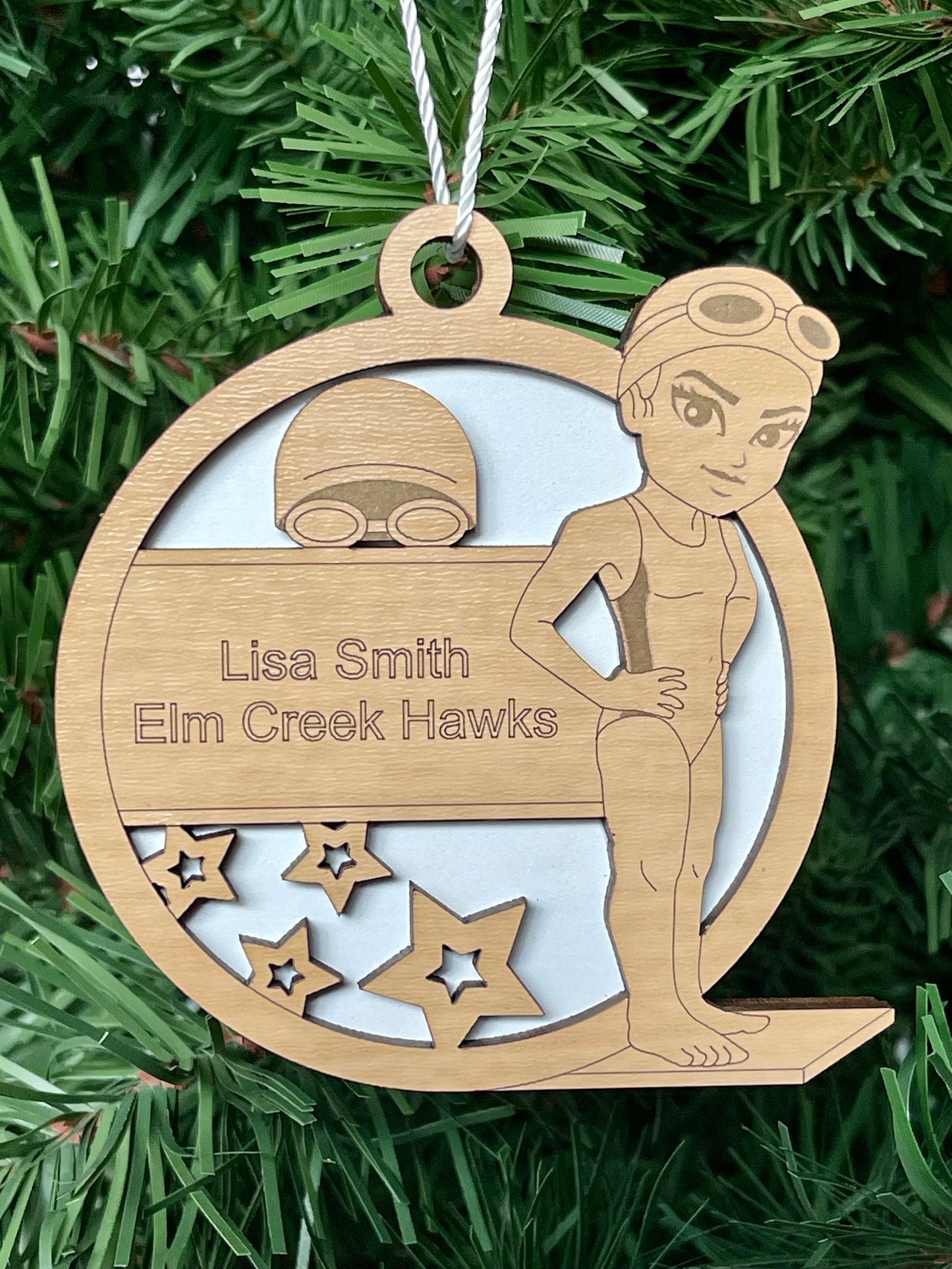 Personalized Swimming Diving Ornament Female Custom Sports Keepsake Name, Team, School, Stats, Etc Engraved Swimming Cap Goggles Water Sport