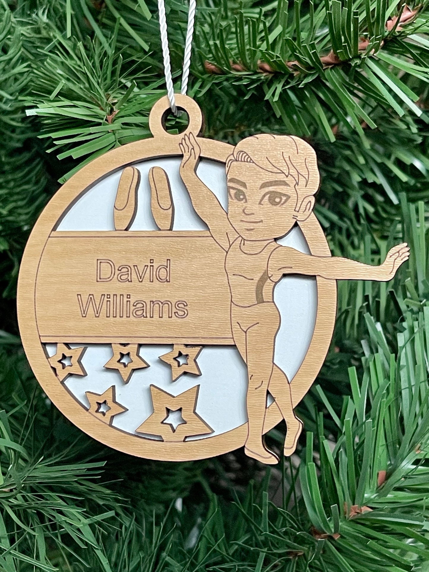 Personalized Male Ballet Dancer Ornament Custom Keepsake Name, Info, Etc. 3D Layered Dancing Shoes Uniform Ballet Dancer Engraved Gift Idea