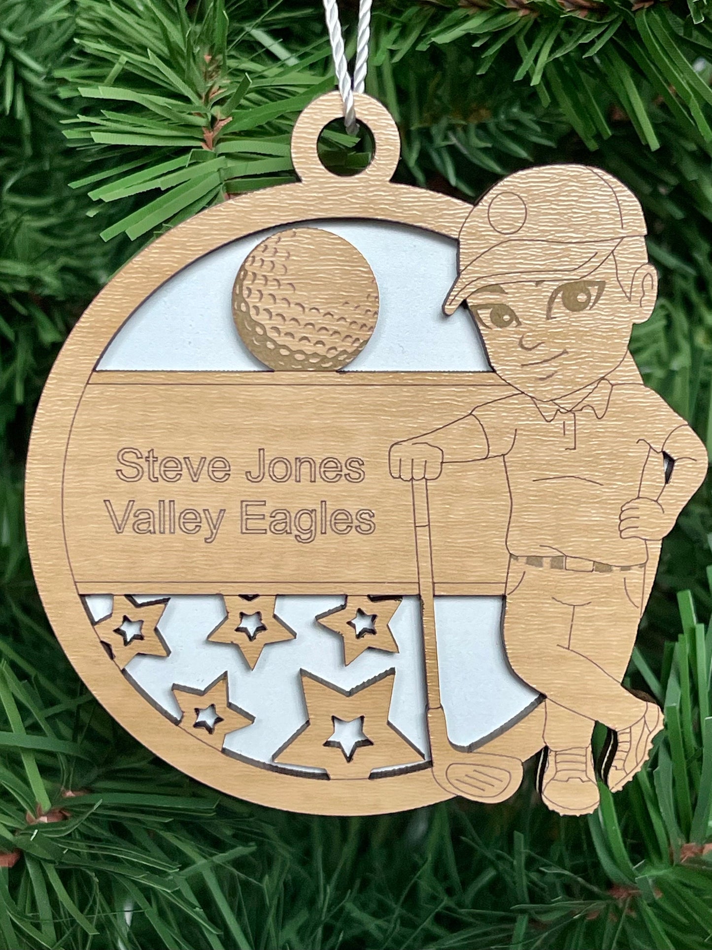 Personalized Golfer Golf Ornament Male Custom Youth Sports Golfing Keepsake Name, Team, School, Stats, Etc. Engraved Club Ball Image OOAK