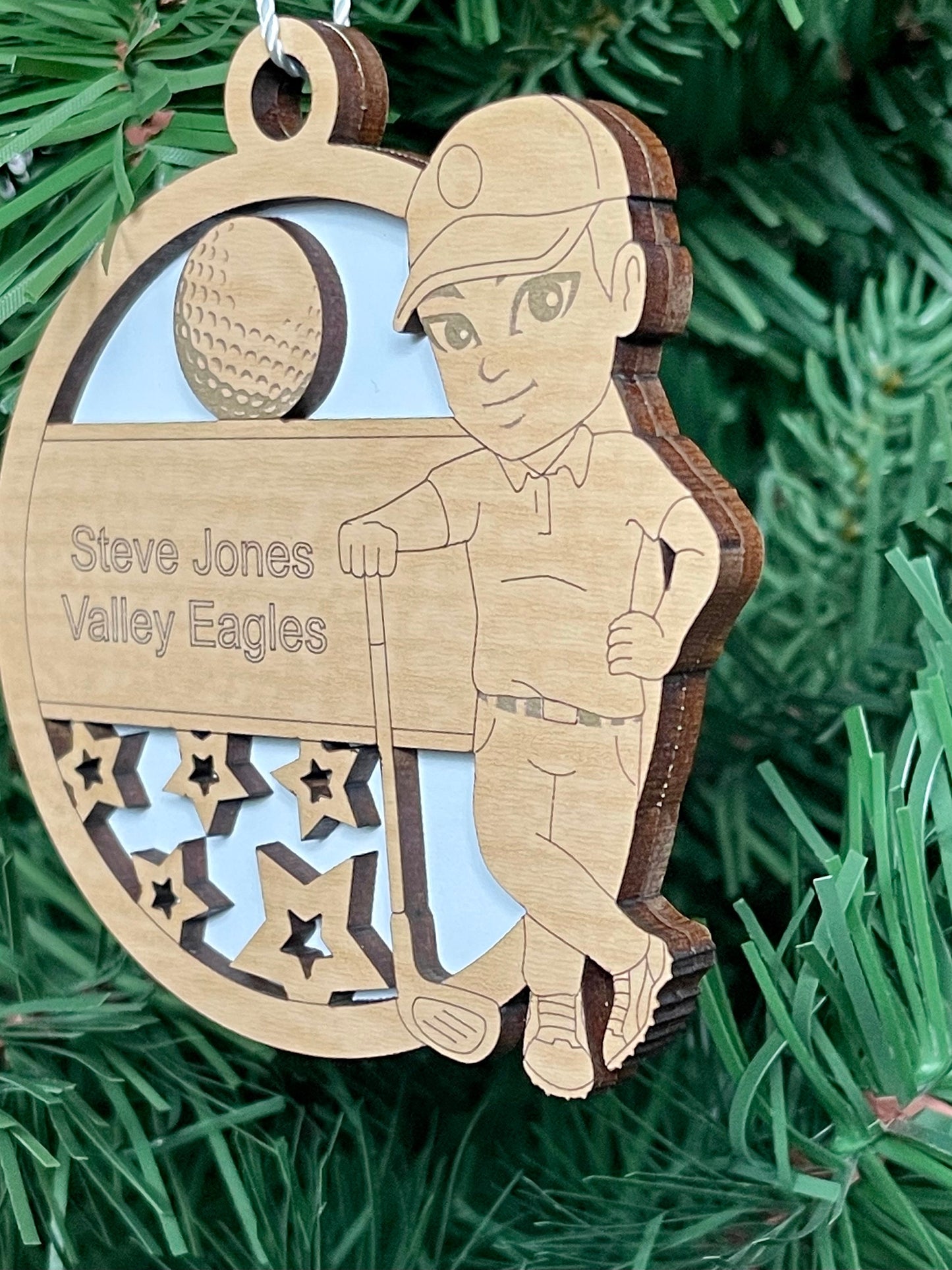 Personalized Golfer Golf Ornament Male Custom Youth Sports Golfing Keepsake Name, Team, School, Stats, Etc. Engraved Club Ball Image OOAK