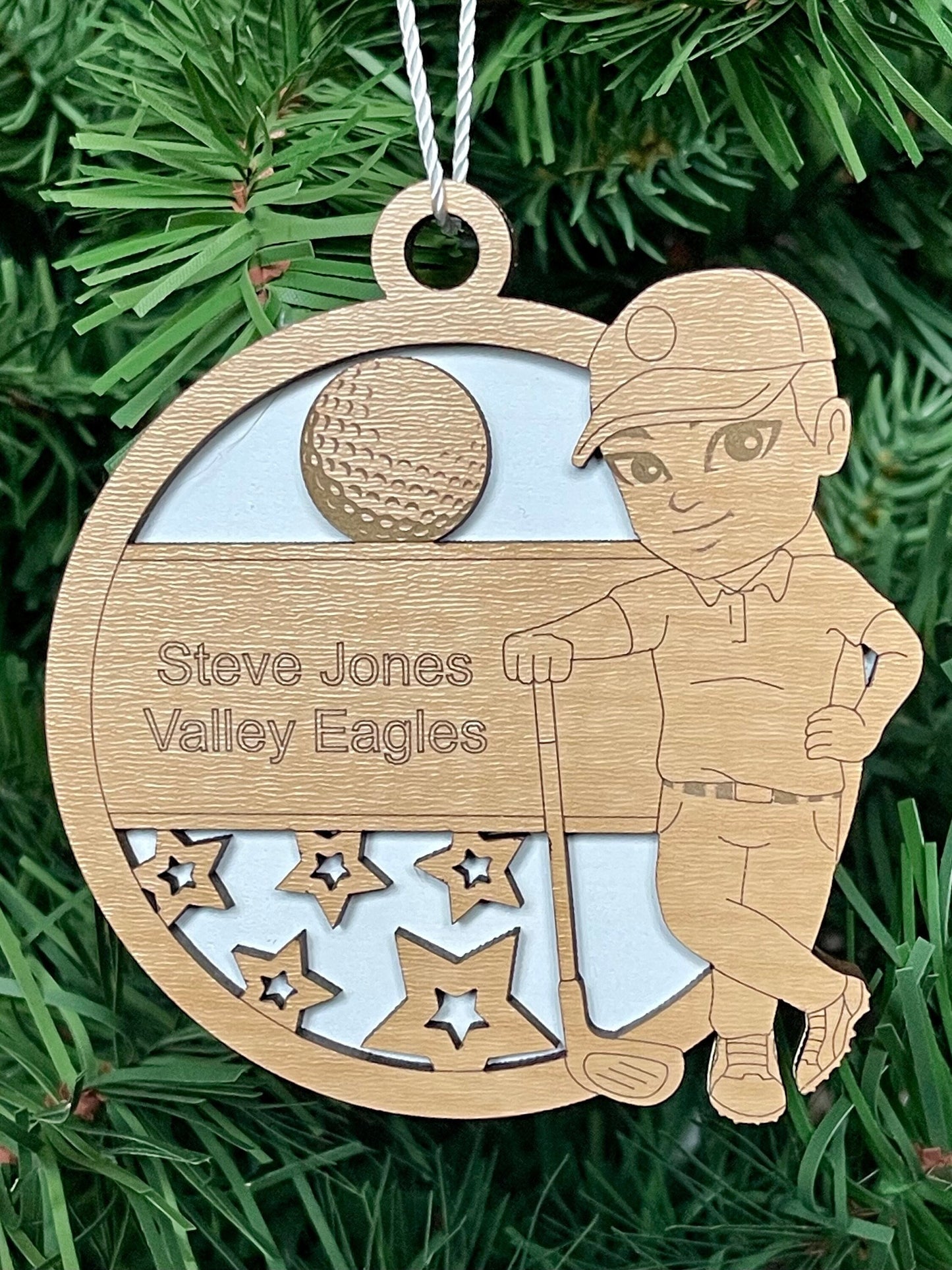 Personalized Golfer Golf Ornament Male Custom Youth Sports Golfing Keepsake Name, Team, School, Stats, Etc. Engraved Club Ball Image OOAK