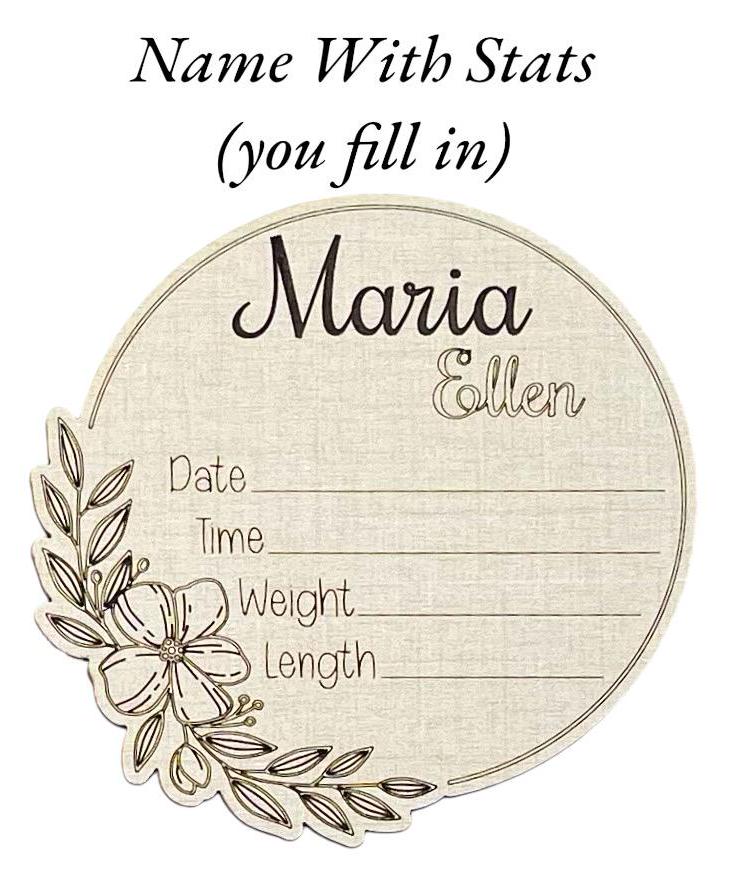 Floral Baby Birth Announcement Pretty New Baby Name Stats Hospital Photo Prop Shower Gift Wood Laser Engraved Personalized Flowers Handmade