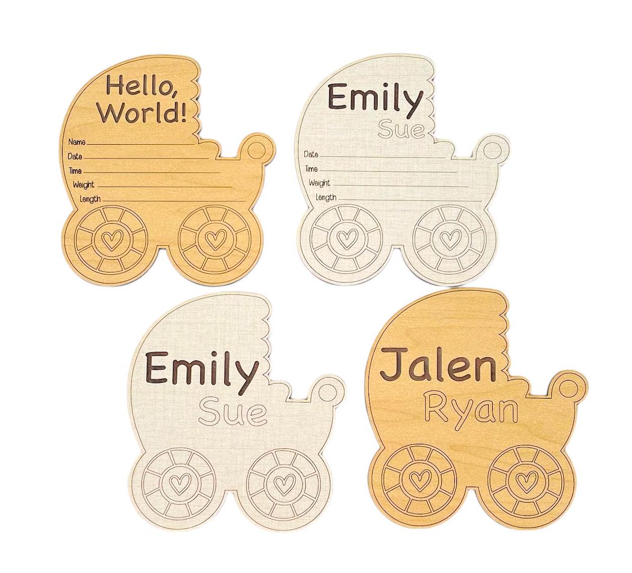 Baby Stroller Carriage Buggy Birth Announcement Sign Newborn Hospital Photo Prop Baby Shower Gift Custom Personalized Wood Birth Keepsake