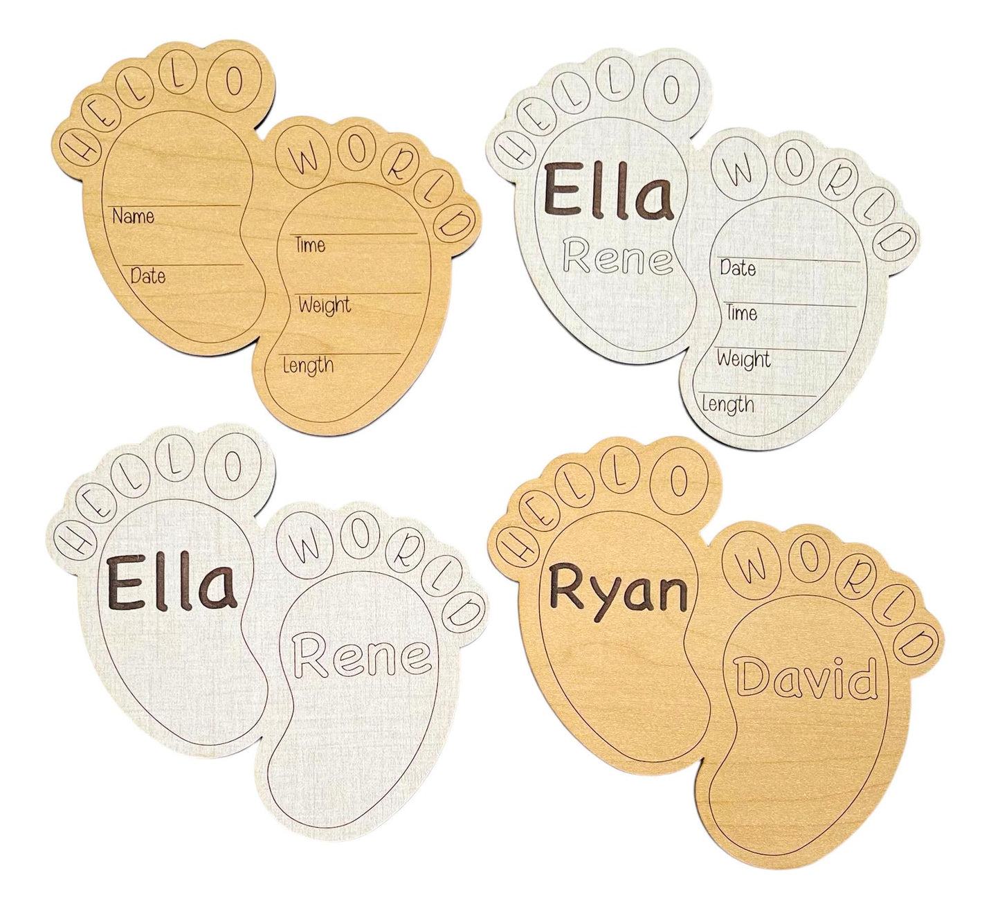 Baby Feet Shaped Birth Announcement Cute Hello World Wooden Laser Engraved New Baby Name Stats Photo Prop Newborn Baby Shower Gift Memento