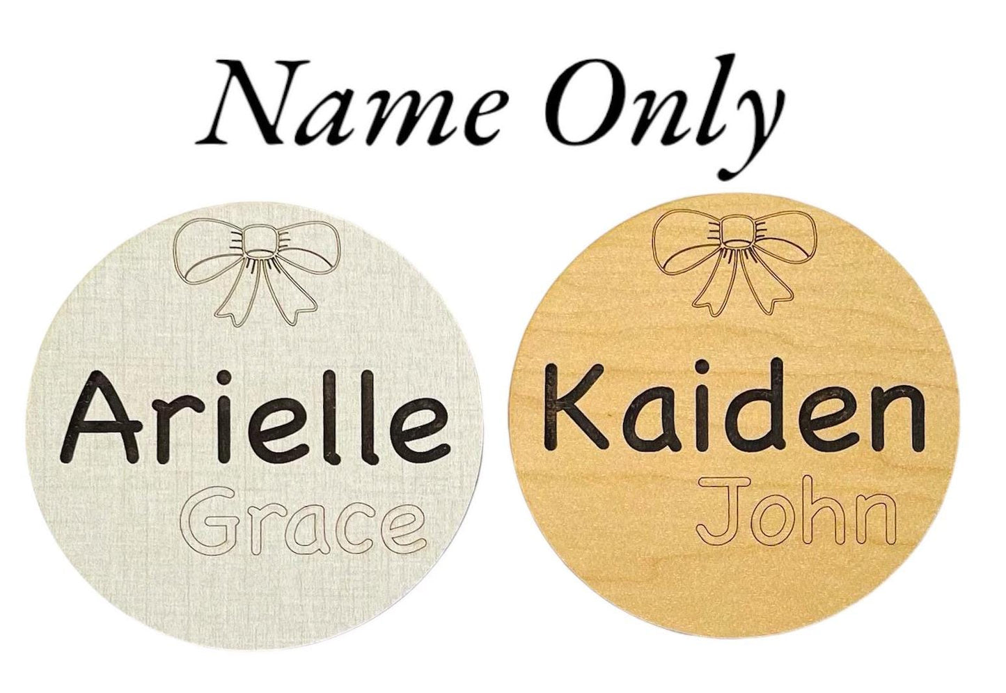 Baby Bow Stats Keepsake Round Pretty Bow Newborn Hospital Photo Prop Cute Hello World Baby Shower Gift Custom Fun Engraved Name Birth Stat