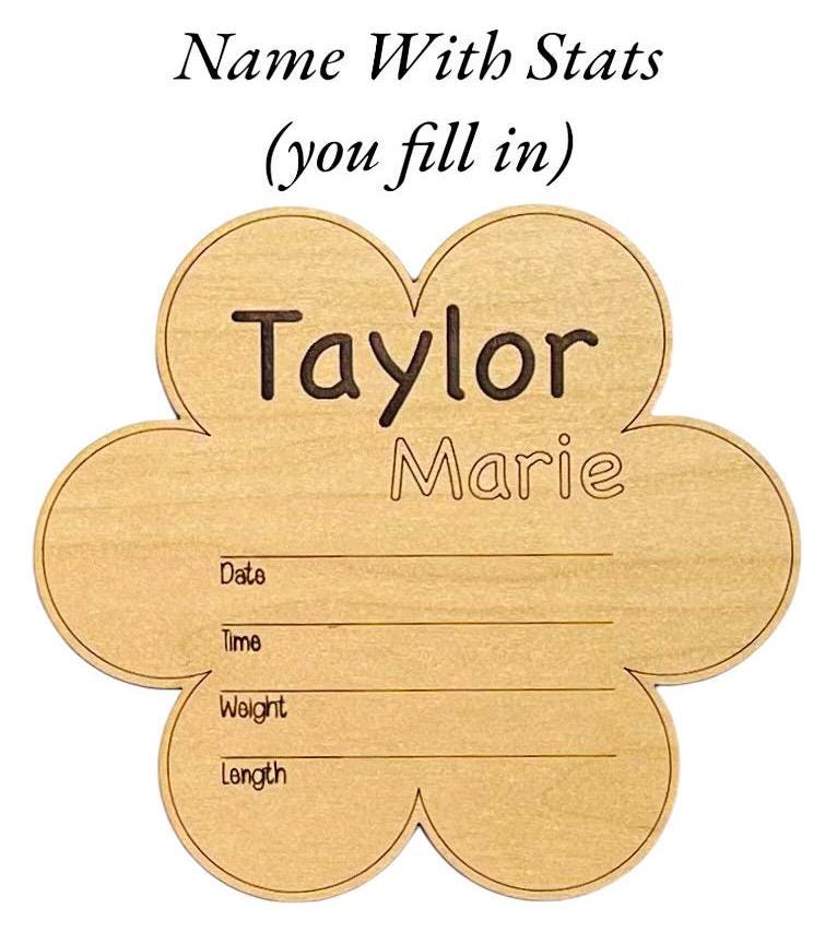 Hospital Nursery Photo Prop Baby Name Sign Flower Boho Birth Announcement Stats Fun Baby Shower Gift Personalized Engraved Handmade Keepsake