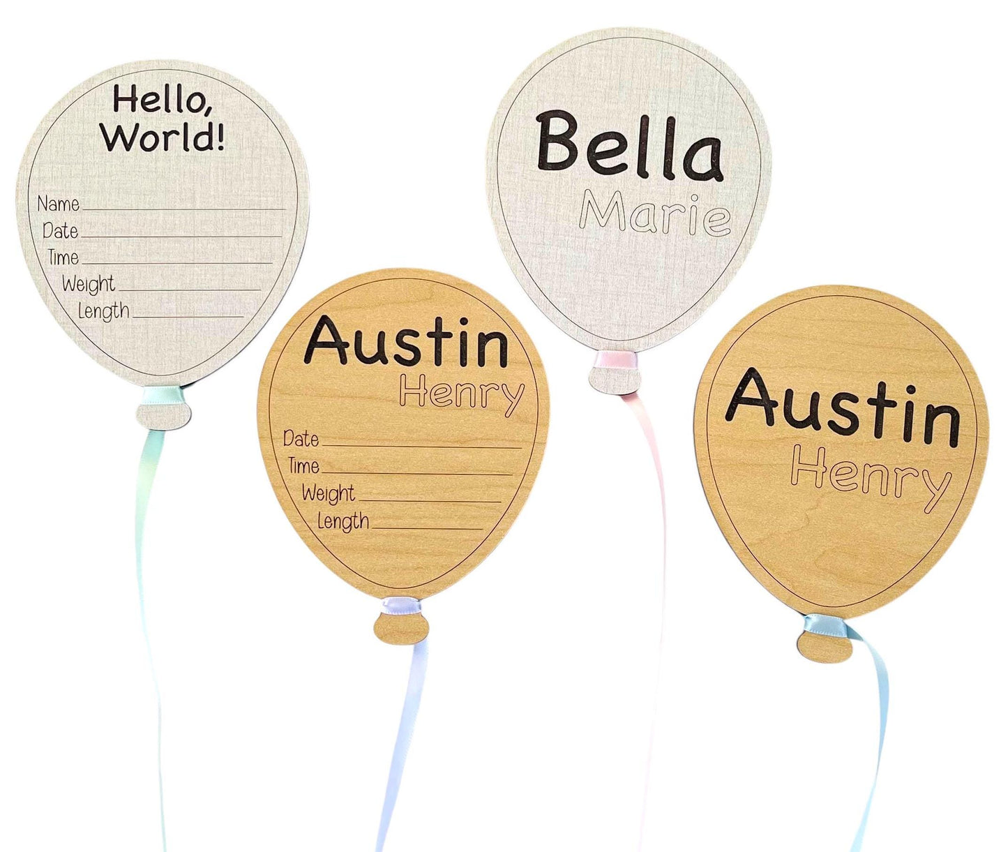 Baby Birth Announcement Balloon Themed Choose Ribbon String Color Hospital Photo Prop Cute Baby Shower Gift Personalized Wood Hello World