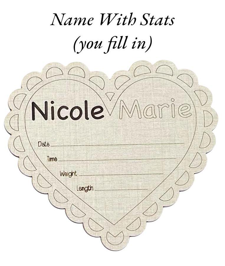 Baby Birth Announcement Heart Shaped Pretty Scalloped Edge Design Fancy New Baby Hospital Photo Prop Baby Shower Gift Wooden Personalized