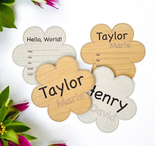 Hospital Nursery Photo Prop Baby Name Sign Flower Boho Birth Announcement Stats Fun Baby Shower Gift Personalized Engraved Handmade Keepsake