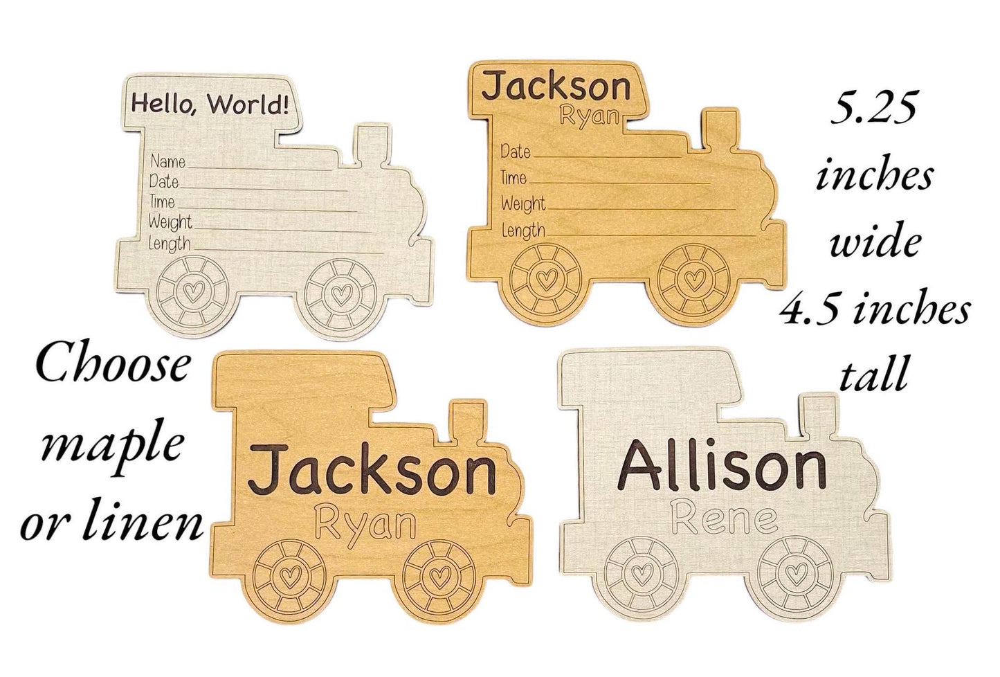 Baby Birth Announcement Train Sign Newborn Hospital Photo Prop Cute Baby Boy Girl Shower Gift Custom Personalized Wood Birth Choo-Choo Heart