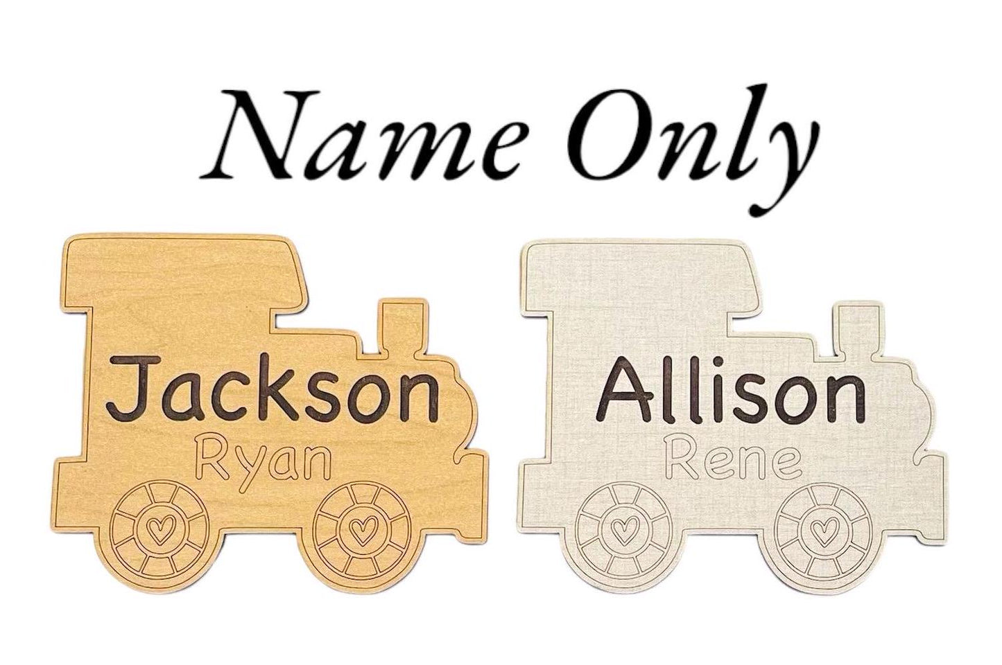 Baby Birth Announcement Train Sign Newborn Hospital Photo Prop Cute Baby Boy Girl Shower Gift Custom Personalized Wood Birth Choo-Choo Heart