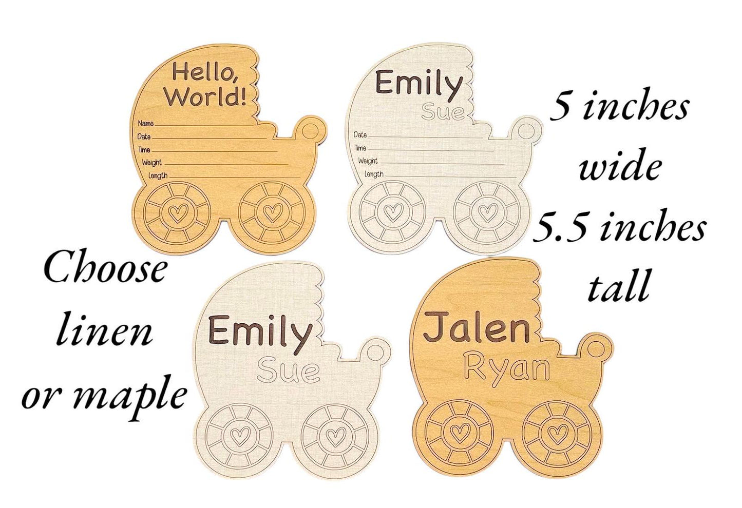 Baby Stroller Carriage Buggy Birth Announcement Sign Newborn Hospital Photo Prop Baby Shower Gift Custom Personalized Wood Birth Keepsake