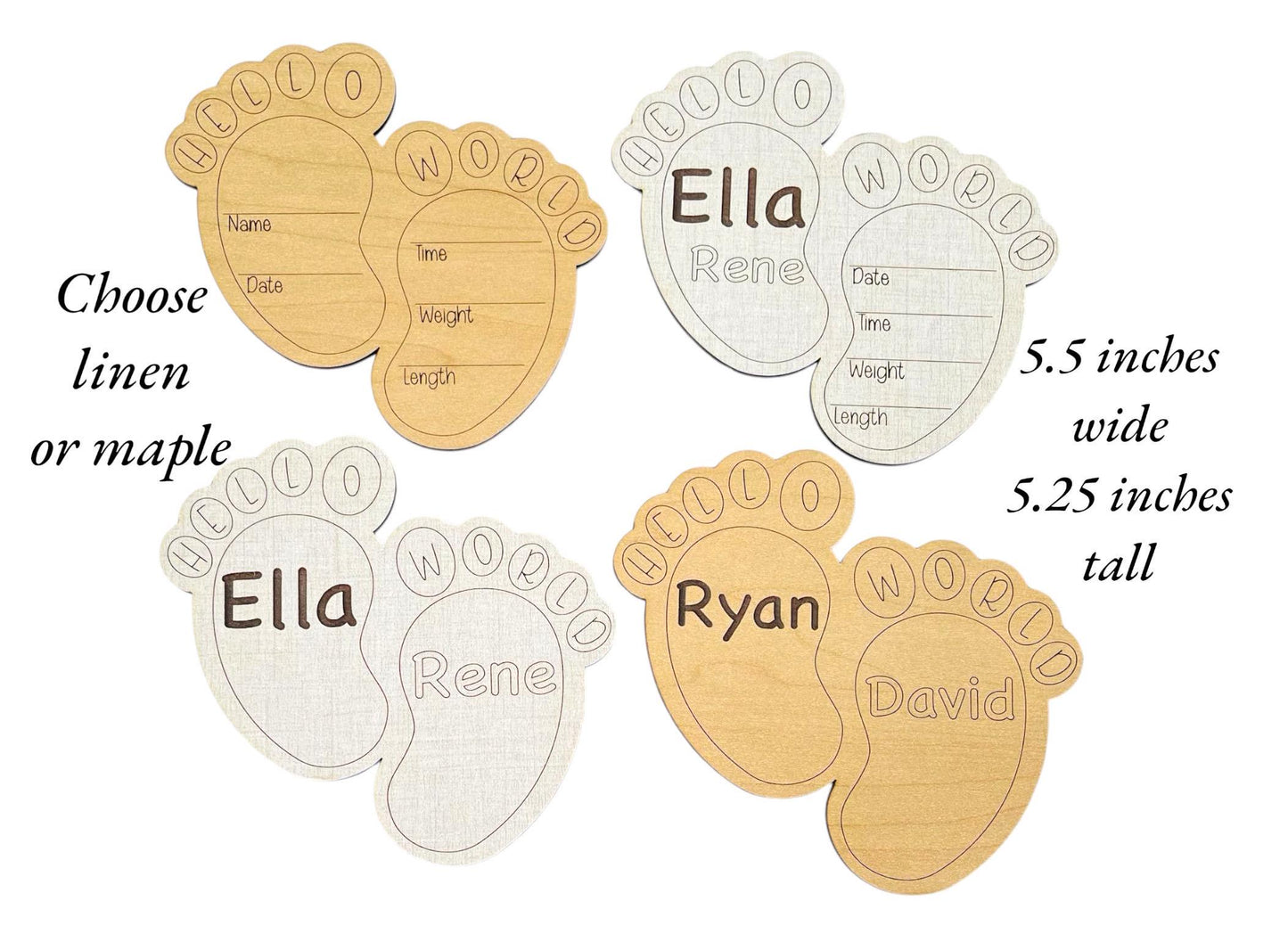 Baby Feet Shaped Birth Announcement Cute Hello World Wooden Laser Engraved New Baby Name Stats Photo Prop Newborn Baby Shower Gift Memento