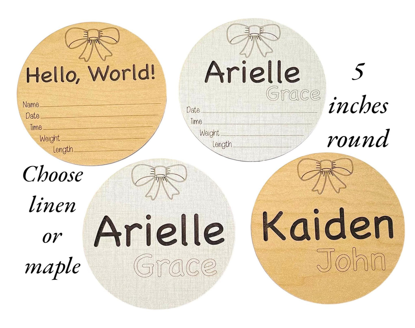 Baby Bow Stats Keepsake Round Pretty Bow Newborn Hospital Photo Prop Cute Hello World Baby Shower Gift Custom Fun Engraved Name Birth Stat