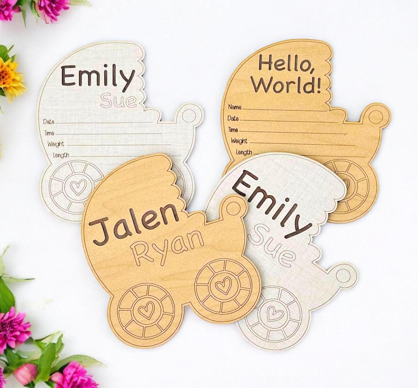 Baby Stroller Carriage Buggy Birth Announcement Sign Newborn Hospital Photo Prop Baby Shower Gift Custom Personalized Wood Birth Keepsake