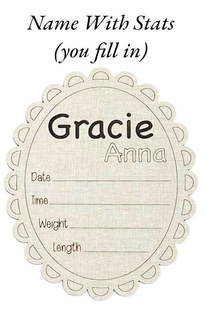 Baby Birth Sign Name Stats Announcement Personalized Scalloped Edge Oval Design Hello World Cute Wooden Newborn Photo Prop Baby Shower Gift