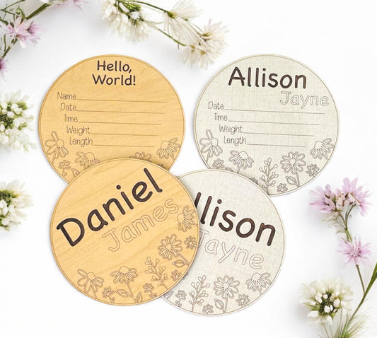 Baby Birth Announcement Wildflowers Boho Flowers Hospital Photo Prop Baby Shower Gift Wooden Personalized New Baby Floral Photography Plaque