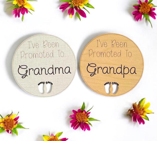 Grandma Grandpa Pregnancy Announcement Sign I've Been Promoted To Grandparent Baby Photo Prop Engraved Gift Wood Fun Expecting Pregnant