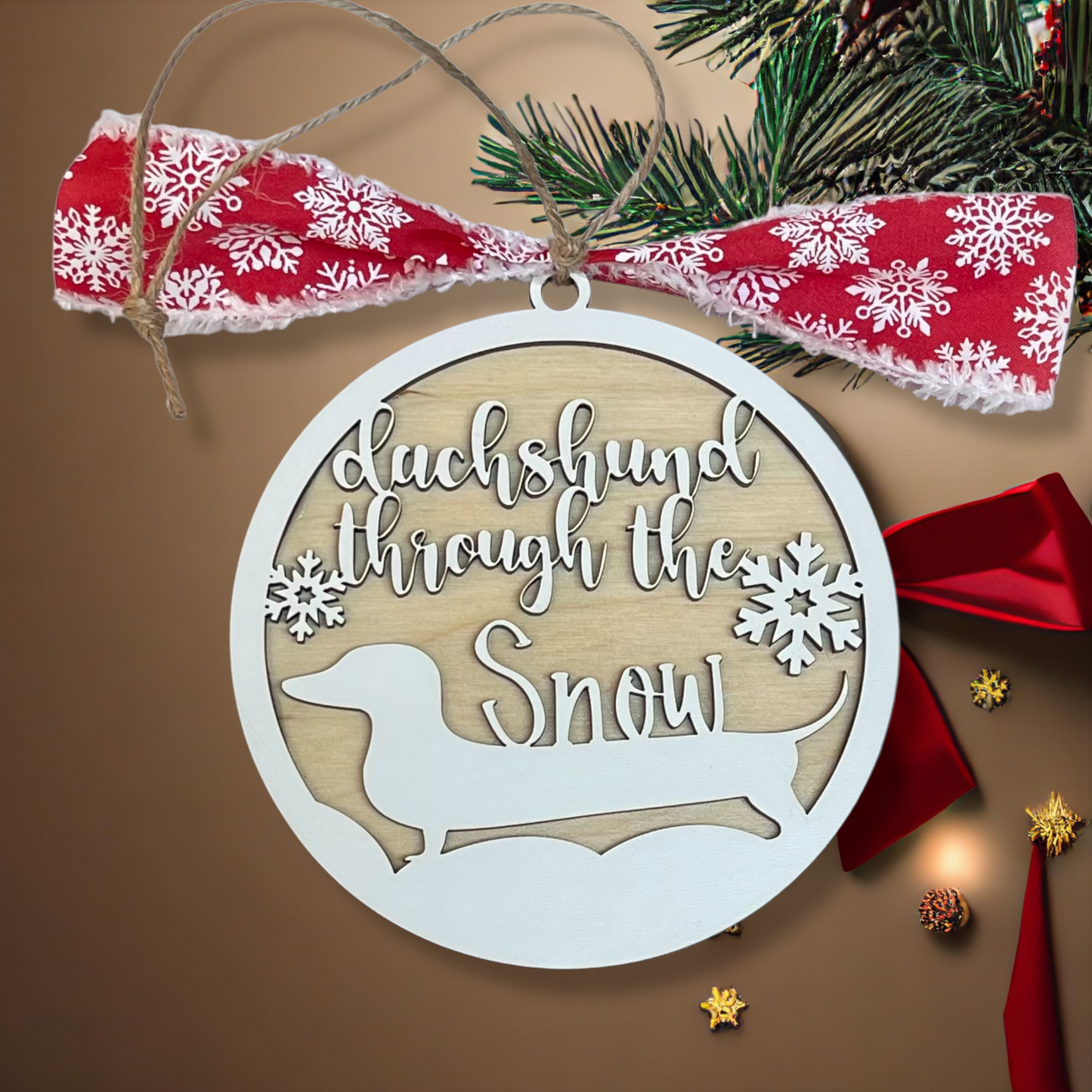 Dachshund Through the Snow Doxie Christmas Ornament Cute Wiener Dog Owner Gift