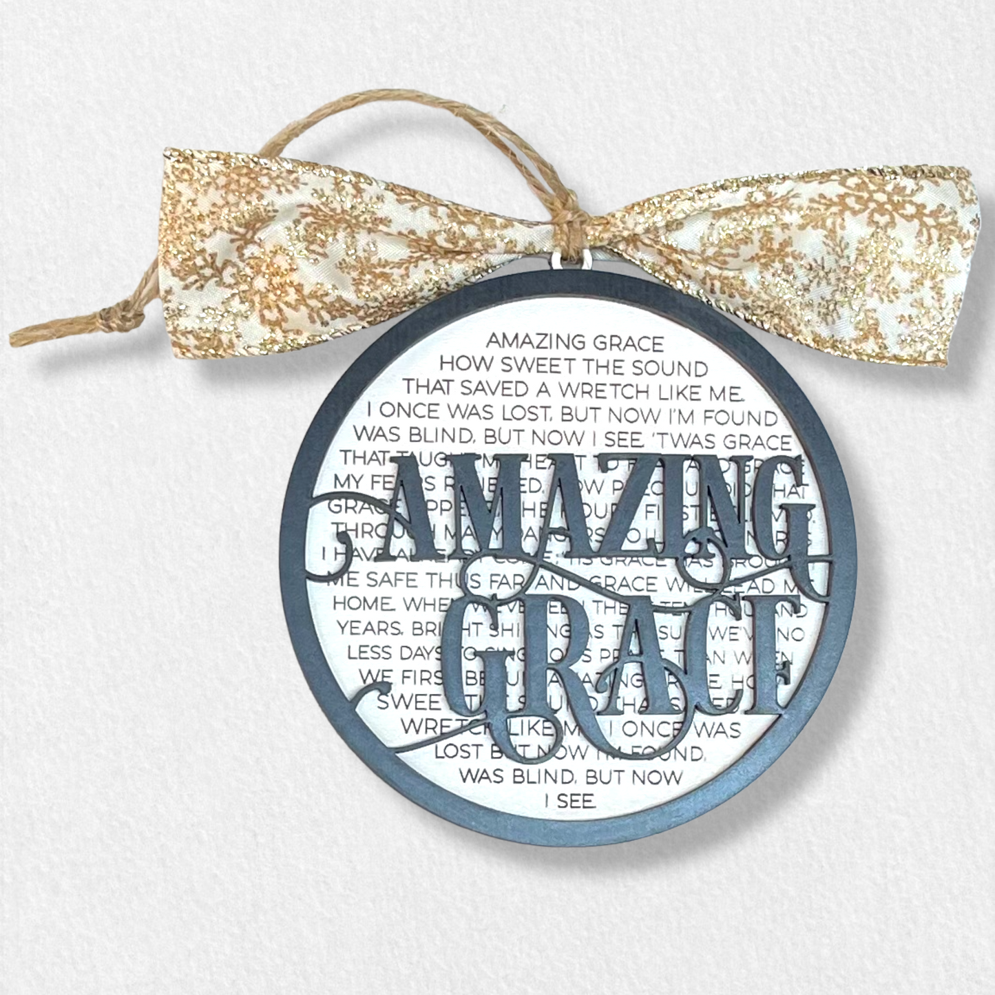 Amazing Grace How Sweet the Sound Song Lyrics Christmas Ornament Layered Engraved Beautiful Iconic Religious Sentiment