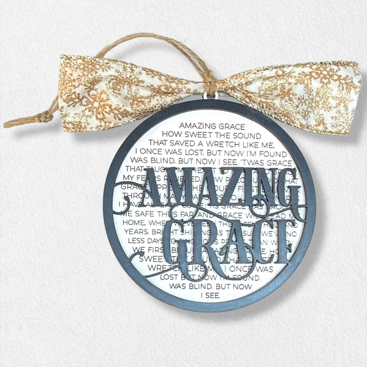 Amazing Grace How Sweet the Sound Song Lyrics Christmas Ornament Layered Engraved Beautiful Iconic Religious Sentiment