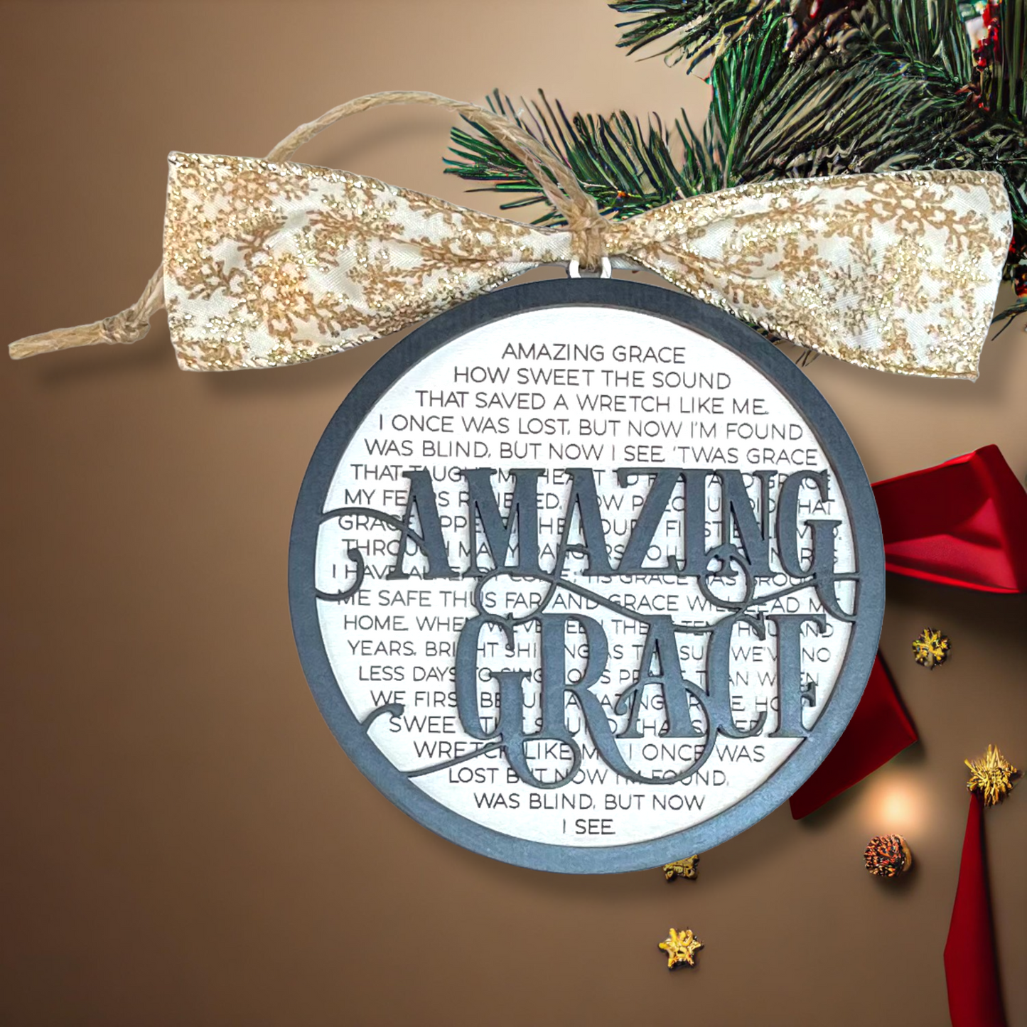 Amazing Grace How Sweet the Sound Song Lyrics Christmas Ornament Layered Engraved Beautiful Iconic Religious Sentiment