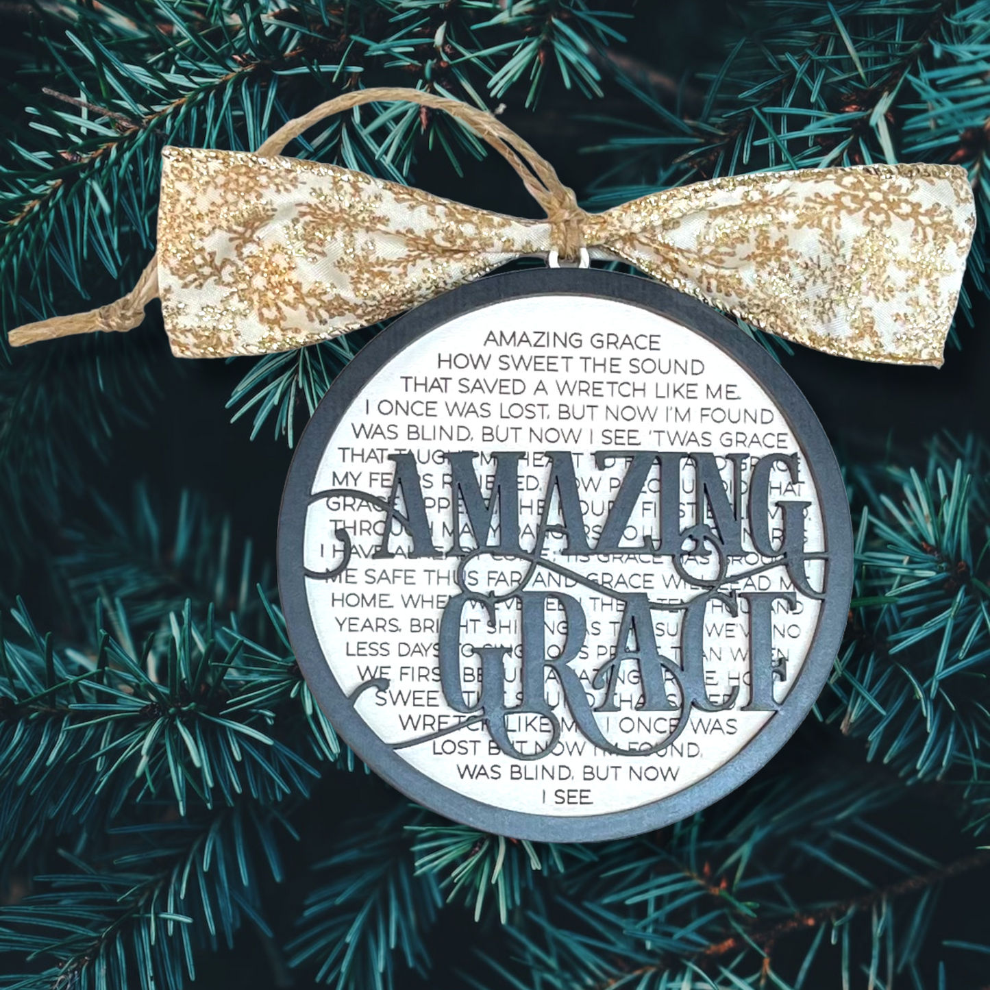 Amazing Grace How Sweet the Sound Song Lyrics Christmas Ornament Layered Engraved Beautiful Iconic Religious Sentiment