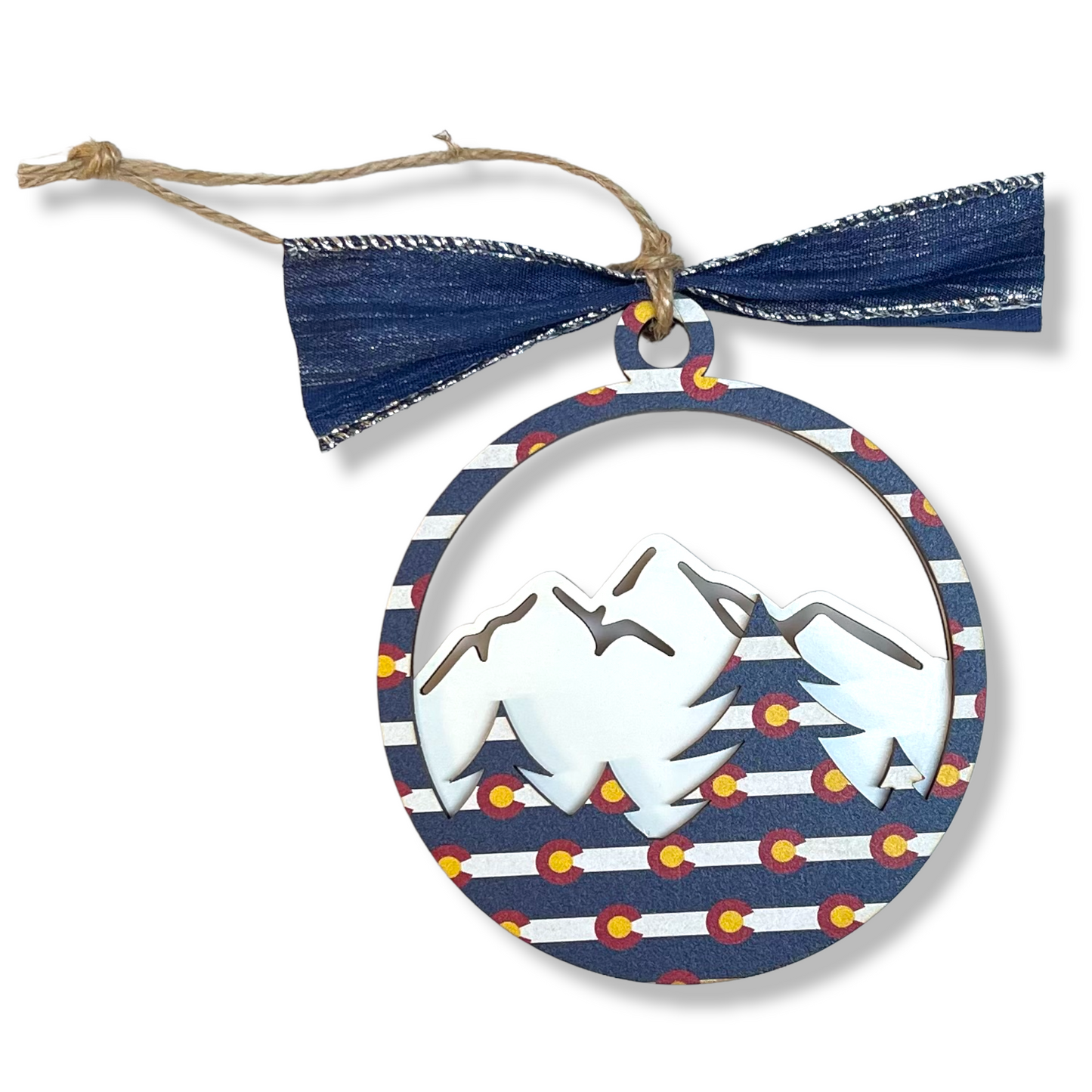 Colorado Mountains Christmas Ornament State Flag Logo CO Gift Idea Mountain Range Handmade Small Business Female Maker Owned Shop