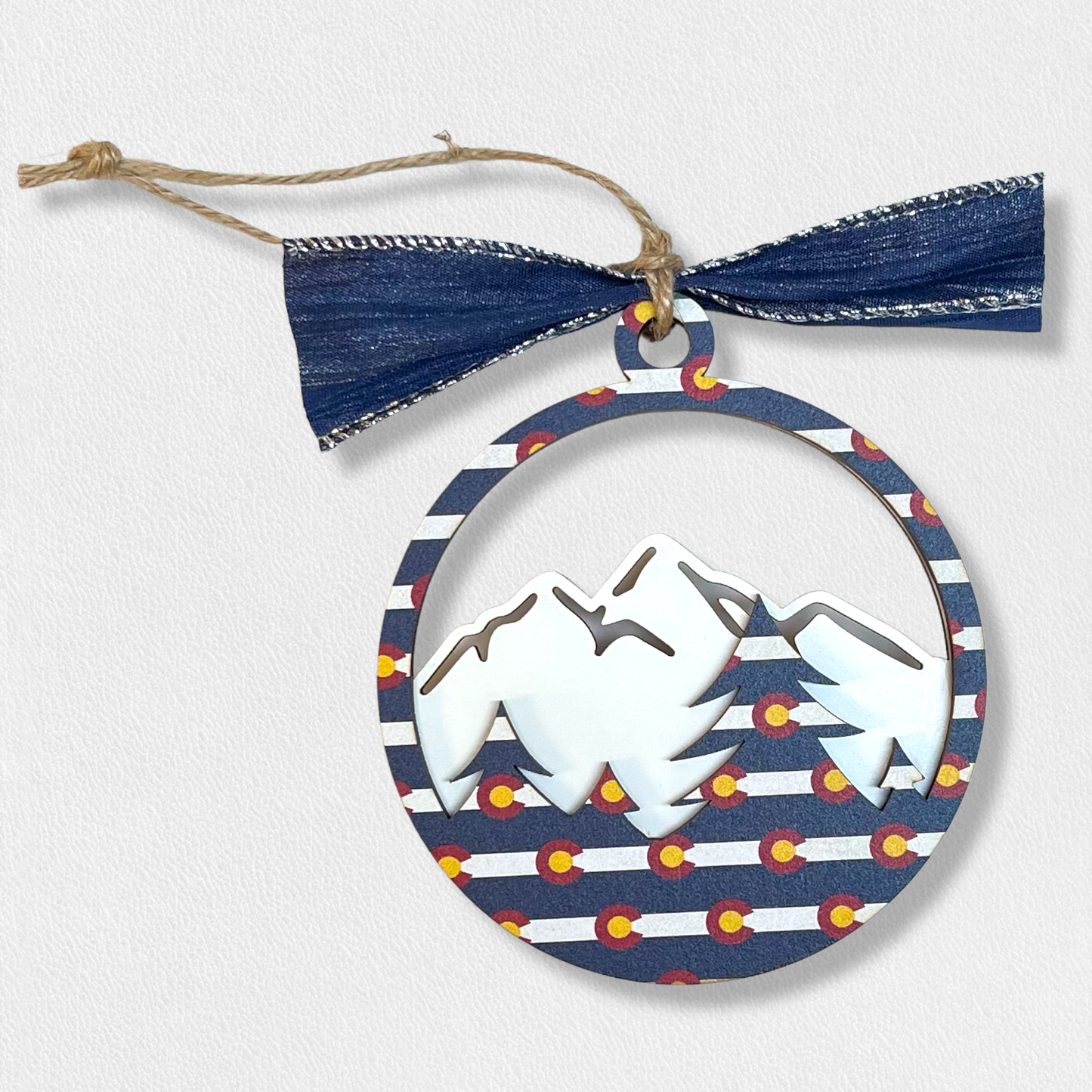 Colorado Mountains Christmas Ornament State Flag Logo CO Gift Idea Mountain Range Handmade Small Business Female Maker Owned Shop