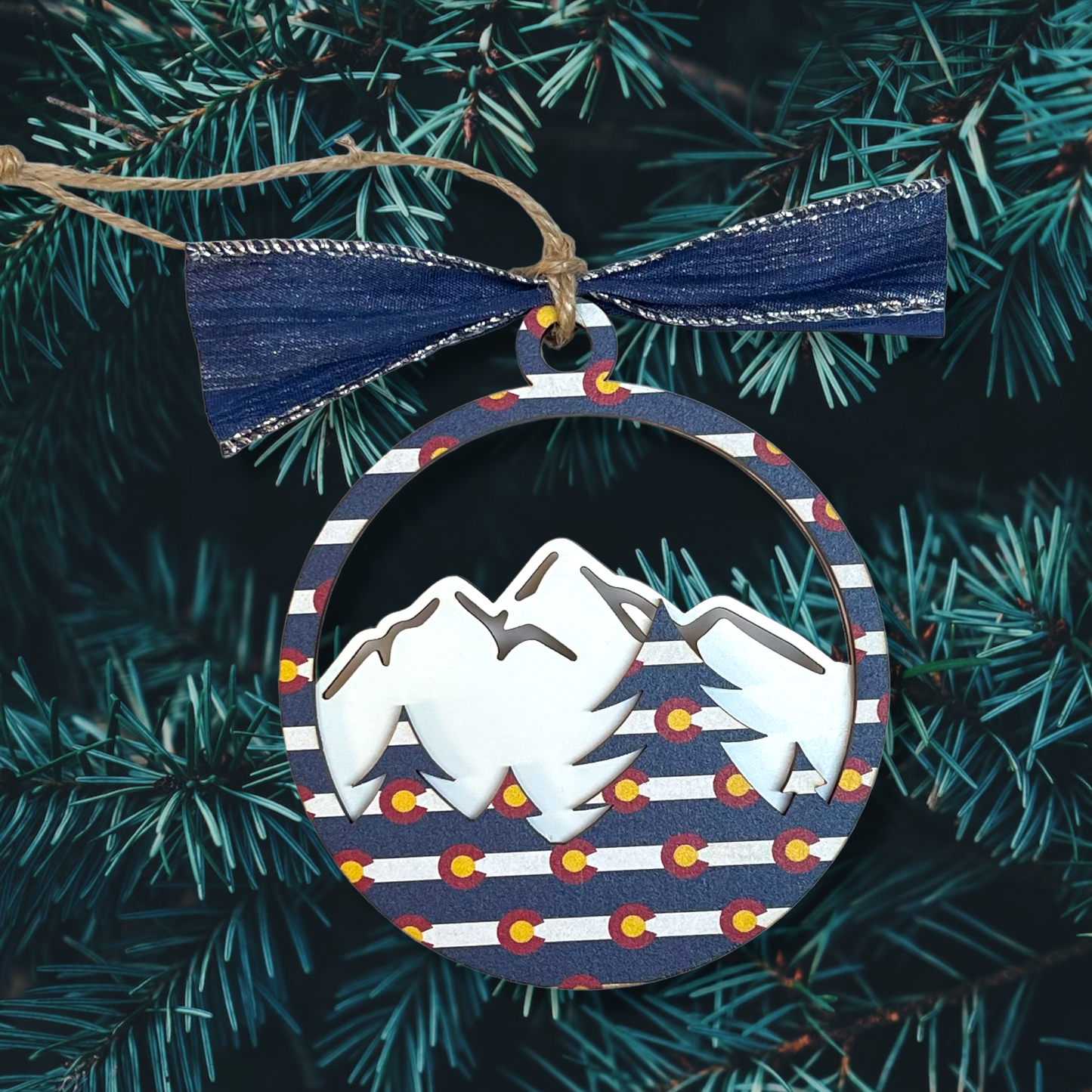 Colorado Mountains Christmas Ornament State Flag Logo CO Gift Idea Mountain Range Handmade Small Business Female Maker Owned Shop